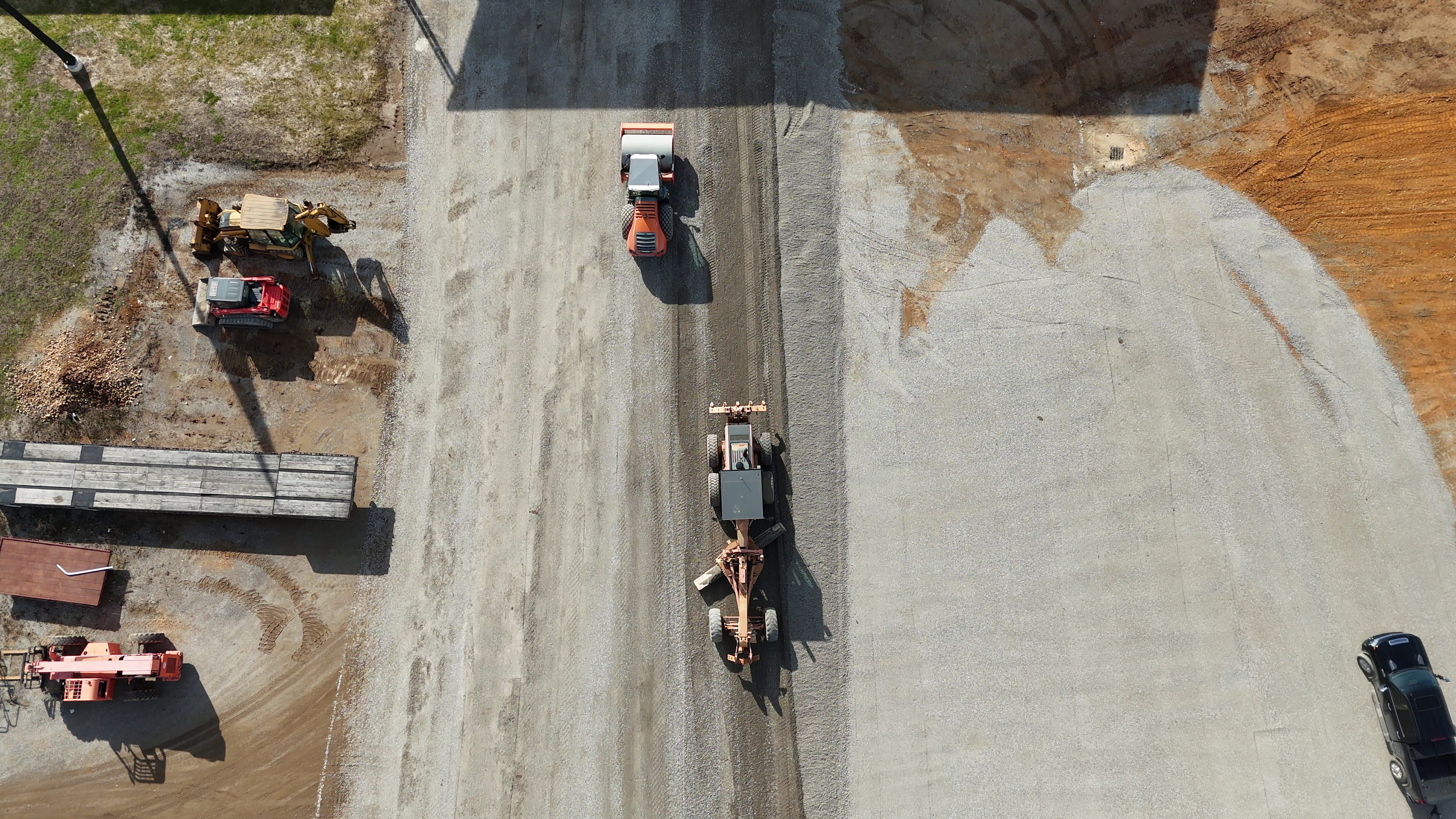 Straight-down overhead drone photograph of a construction project captured by Alynto, used by the contractor for monthly progress documentation and as a hero image on service pages where an aerial perspective explains the scale of the site better than a ground-level shot.