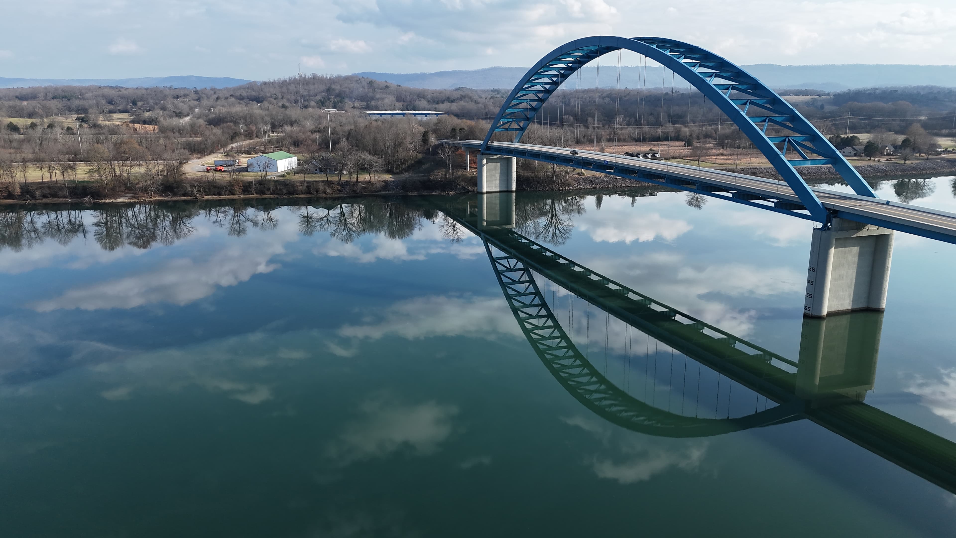 The bridge at South Pittsburg, Tennessee photographed by Alynto, close to where the agency is based in Marion County, used here as an example of the local landscape and environmental photography we produce for regional clients.